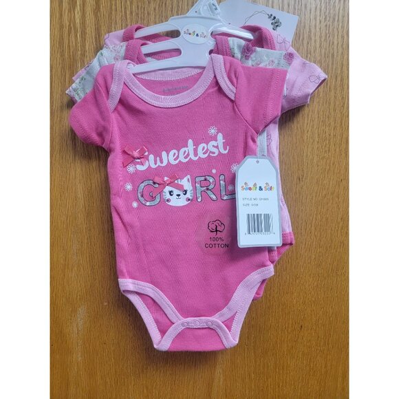 Sweet & Soft Baby Girls Short Sleeve Cotton Bodysuit Set 3-Pack Size 9-12M Pink/ - Picture 1 of 5